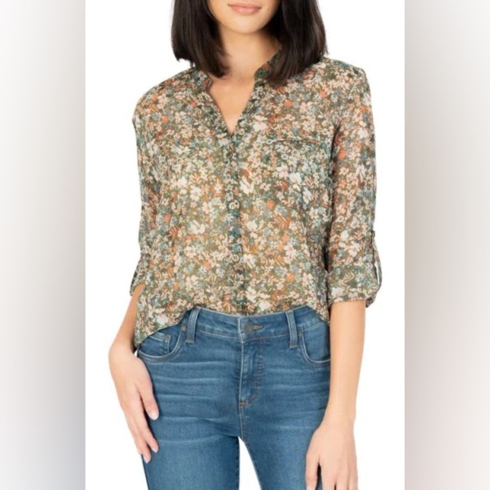 Kut from the Kloth Floral Blouse - Olive and Rust